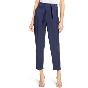 Leith Pants Womens XXS Navy Blue High Waist Tie Front Cropped Tapered Old Money